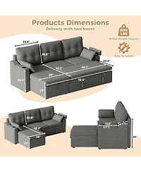 gaomon 85" Reversible L-Shaped Sleeper Sofa Bed with Pull-Out Bed, Storage Chaise, Usb-c Ports, Removable Covers and Cup Holder