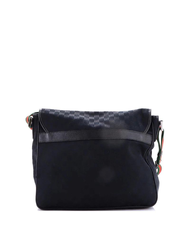 Pre-Owned Gucci Medium Web Strap Flap Messenger Gg Canvas