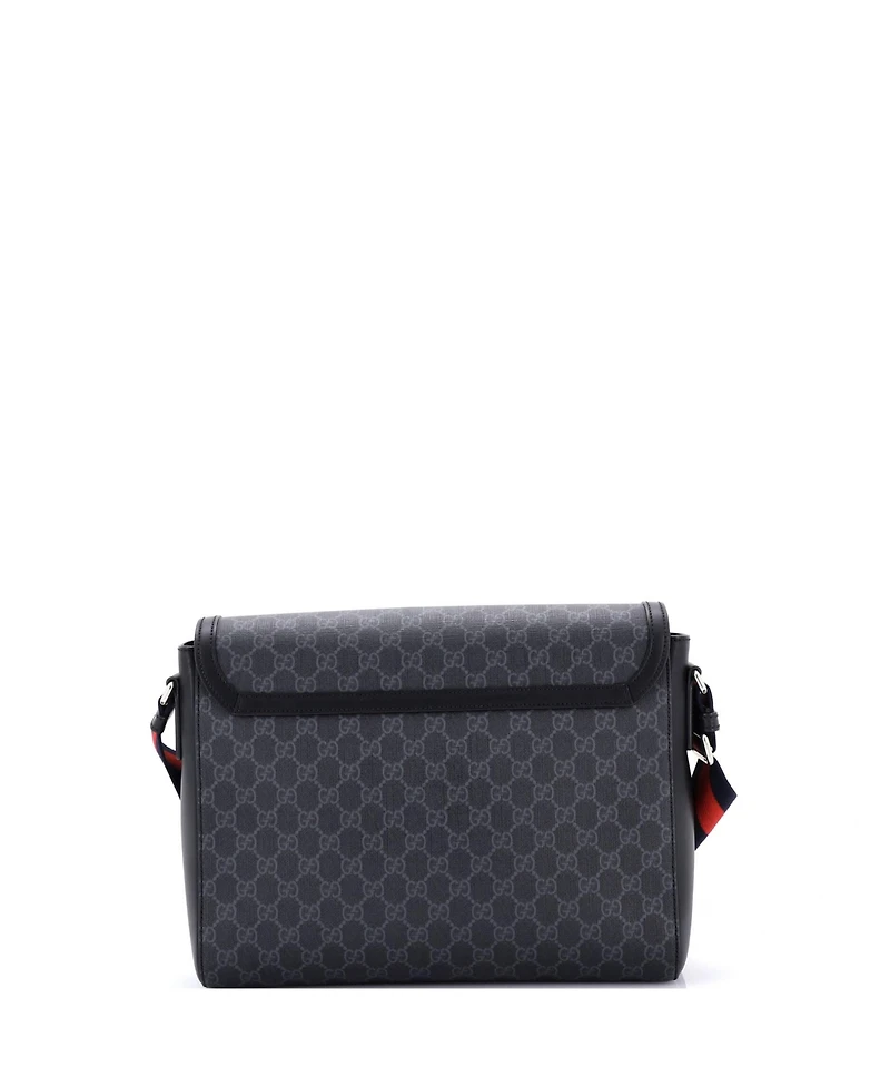 Pre-Owned Gucci Medium Web Strap Flap Messenger Bag Gg Coated Canvas