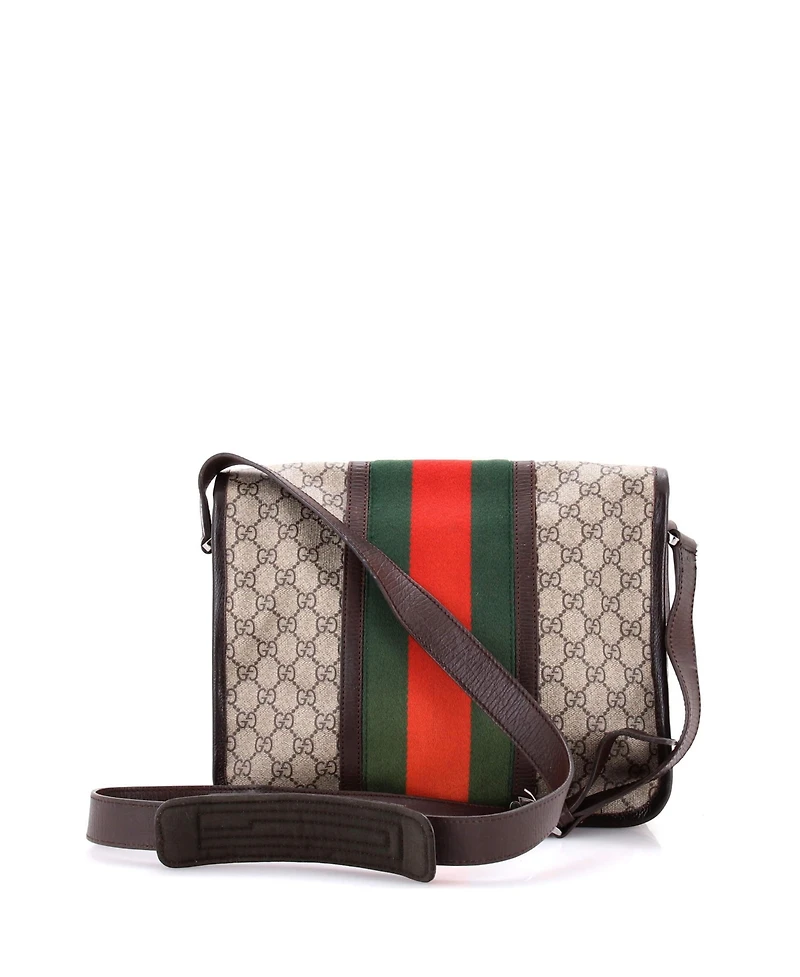 Pre-Owned Gucci Medium Web Flap Messenger Bag Gg Coated Canvas