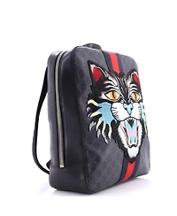 Pre-Owned Gucci Medium Angry Cat Web Backpack Gg Coated Canvas with Applique