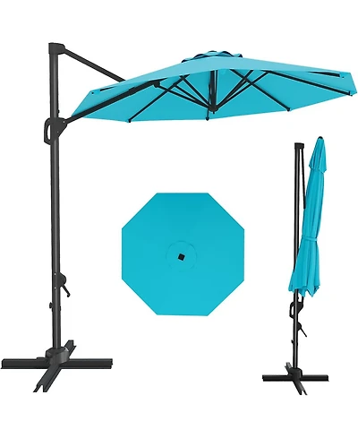 gaomon 10 ft Cantilever Patio Umbrella with Base, 360 Rotation, Offset Market Sunshade, Outdoor Deck & Garden
