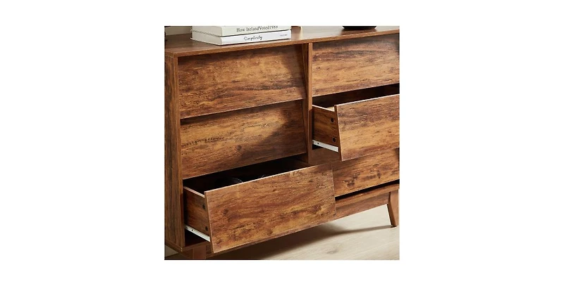 Flynama Traditional 6 Drawer Dresser Espresso Finish Sturdy Construction for Bedroom Living Room Storage