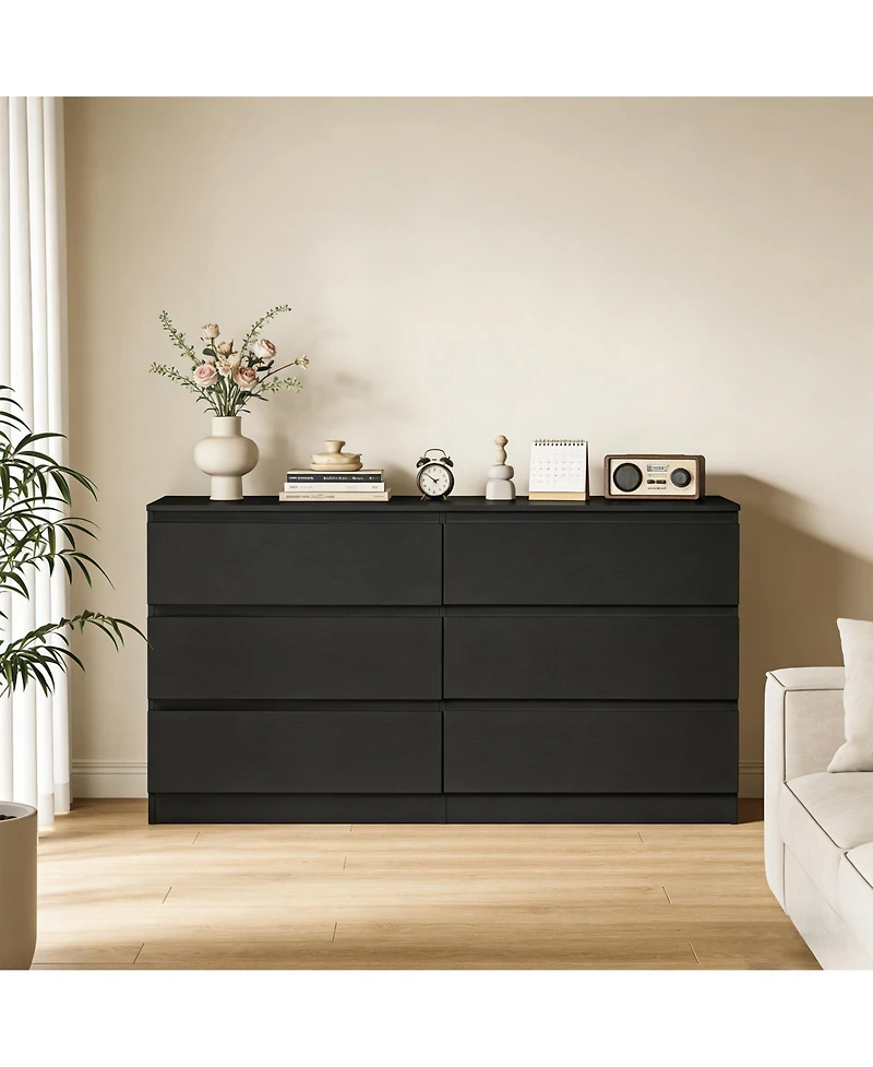 flynama 6 Drawer Mid Century Modern Dresser Organizer Cabinet for Nursery Home Furniture With Spacious Drawers Easy Assembly