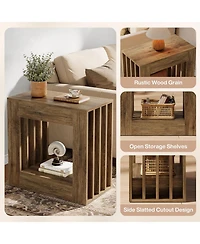 Tribesigns End Table, Farmhouse Narrow Side Table with Storage Shelf, Rustic Square Nightstand Bedside