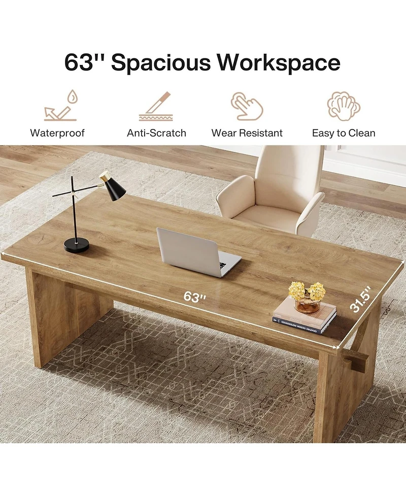 Tribesigns Executive Office Desk, 63-Inch Farmhouse Computer Desk, Large Writing Study Conference Table