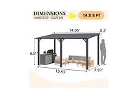 Aecojoy 14' x 8' Metal Hardtop Lean-To Feature Gazebo/Pergola