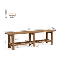 Tribesigns Solid Wood Entryway Bench, 63" End of Bed Bench with Shoe Storage Rack, Farmhouse Narrow Seating