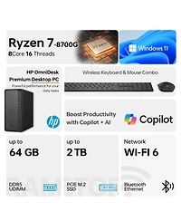 Hp OmniDesk Tower Desktop Amd Ryzen 7 32GB Ram Amd Radeon Graphics 2TB Ssd Storage Windows 11 Home