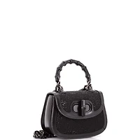 Pre-Owned Gucci Mini Bamboo 1947 Top Handle Bag Crystal Embellished Gg Canvas