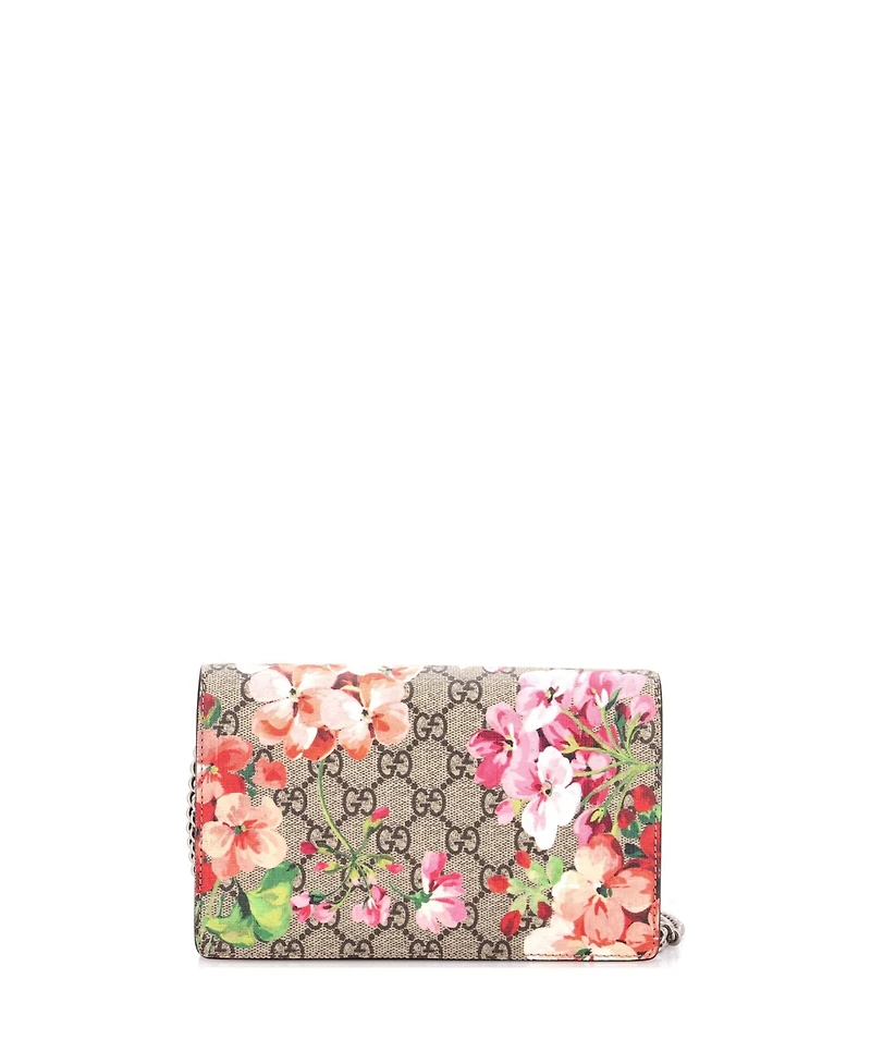 Pre-Owned Gucci Chain Wallet Blooms Print Gg Coated Canvas