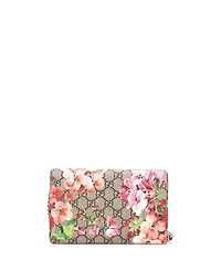 Pre-Owned Gucci Chain Wallet Blooms Print Gg Coated Canvas