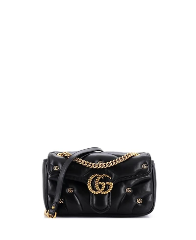 Pre-Owned Gucci Small Gg Marmont Flap Bag Studded Matelasse Leather