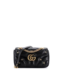 Pre-Owned Gucci Small Gg Marmont Flap Bag Studded Matelasse Leather