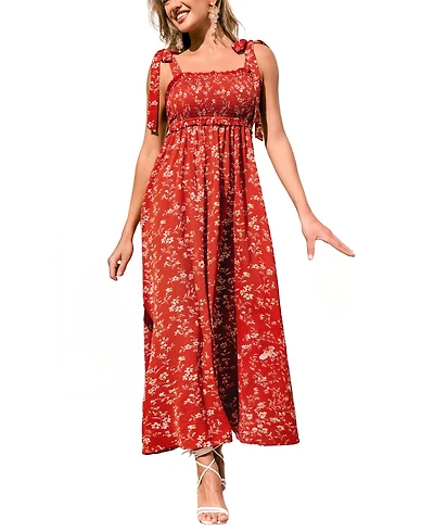 Cupshe Women's Hot Papaya Floral Maxi Beach Dress