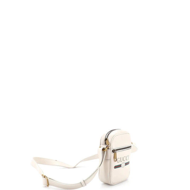 Pre-Owned Gucci Mini Logo Zip Messenger Bag Printed Leather