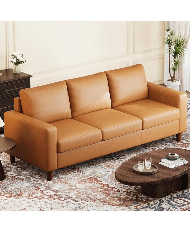 gaomon 83" Leather Sofa, Mid-Century Modern 3-Seater Couch with Cushions and Armrests