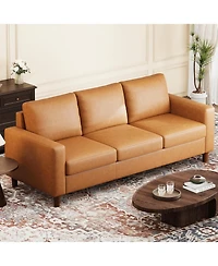 gaomon 83" Leather Sofa, Mid-Century Modern 3-Seater Couch with Cushions and Armrests
