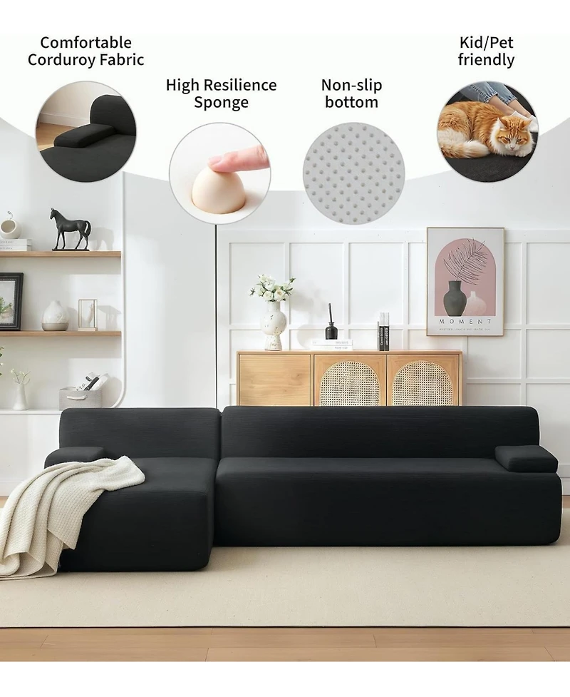 gaomon 108" Cloud Sectional Sofa with Chaise, Boneless Corduroy L-Shaped Couch, No Assembly