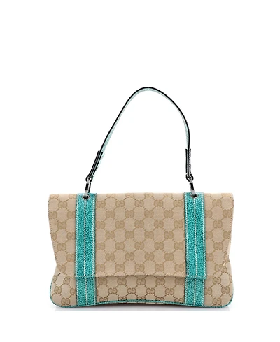 Pre-Owned Gucci Small Vintage Flap Shoulder Bag Gg Canvas with Leather