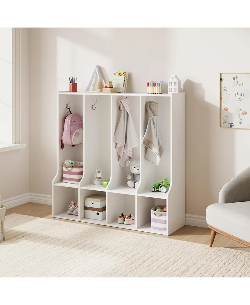 gaomon 4-Section Classroom Coat Locker with 4 Cubbies, Daycare Cubby Storage Organizer with 8 Hooks for Home, School, Nursery, Kindergarten
