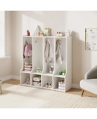 gaomon 4-Section Classroom Coat Locker with 4 Cubbies, Daycare Cubby Storage Organizer with 8 Hooks for Home, School, Nursery, Kindergarten