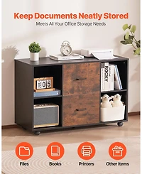 Gouun 2 Drawer Mobile File Cabinet with Open Shelves and Lockable Wheels