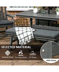 Outsunny 6 Pieces Patio Dining Set, 6 Seater Outdoor Table and Chairs, Conversation Furniture, Armrests, Loveseat Bench, Dinner Table with Umbrella Ho