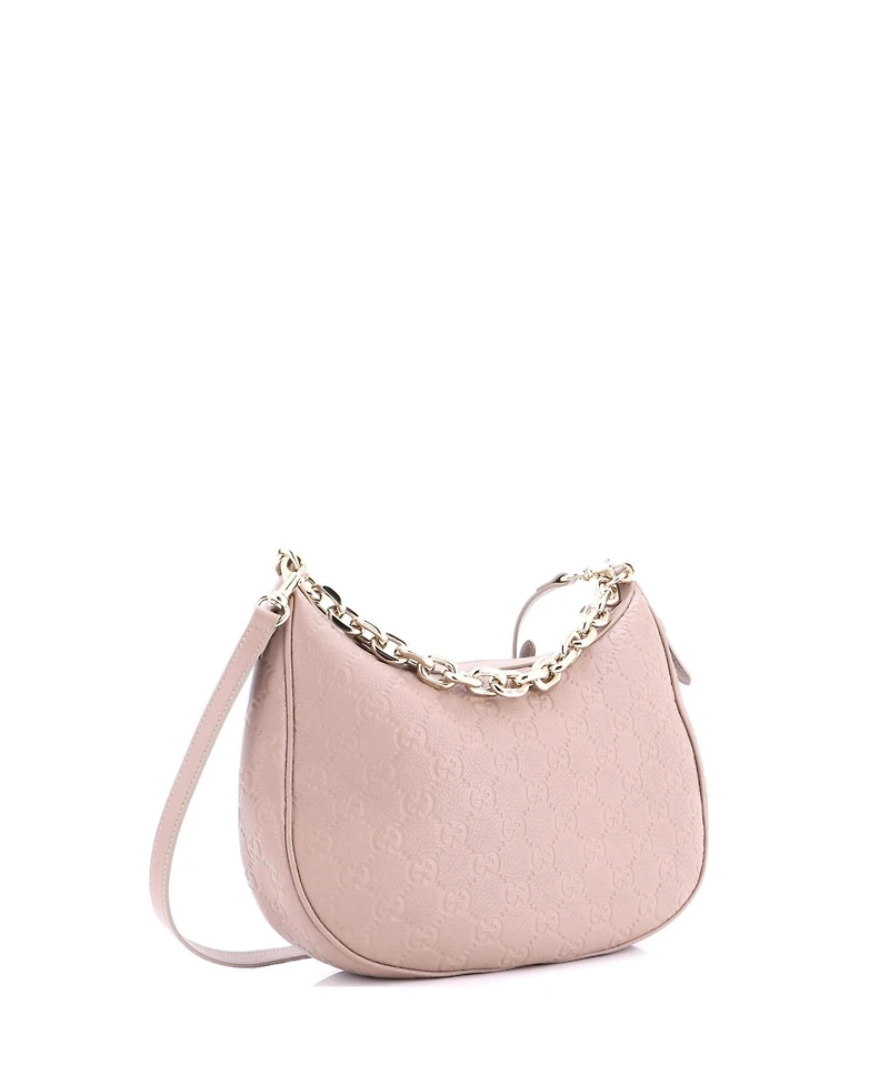 Pre-Owned Gucci Large Emblem Half Moon Shoulder Bag Gg Embossed Leather