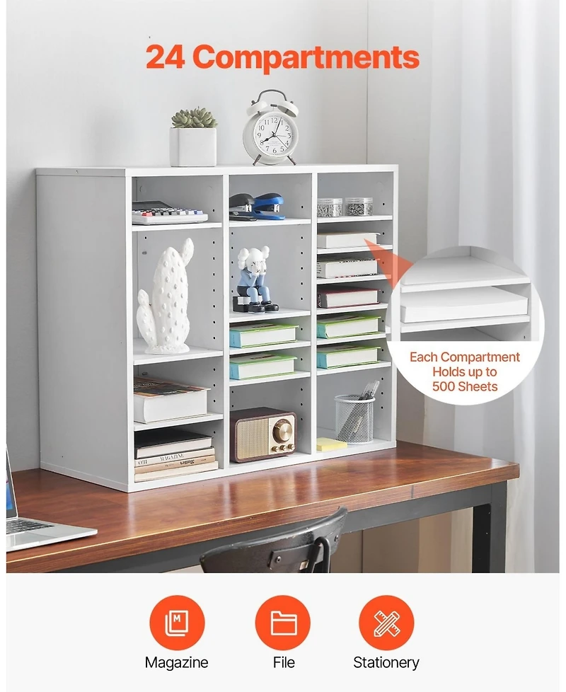 Gouun 24 Compartment Wood Literature Organizer with Adjustable Shelves