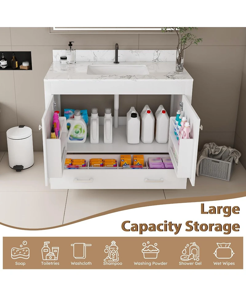 Sillysis 43" Bathroom Vanity with Artificial Marble Carrara Top, Multi-Functional Storage, Soft Close Drawer for Bathroom Remodel