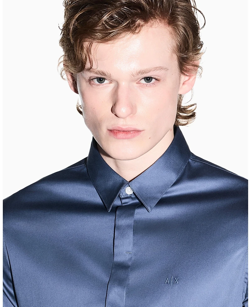 A|X Armani Exchange Men's Long Sleeve Cotton Satin Shirt