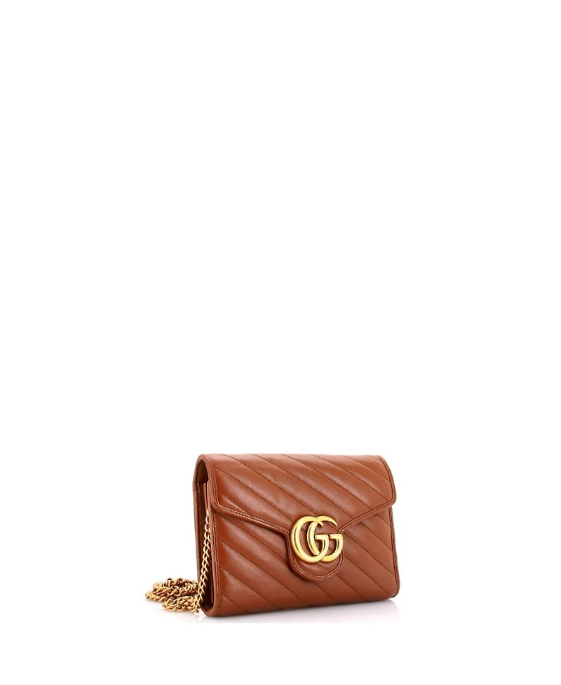 Pre-Owned Gucci Mini Gg Marmont Chain Wallet Matelasse Leather