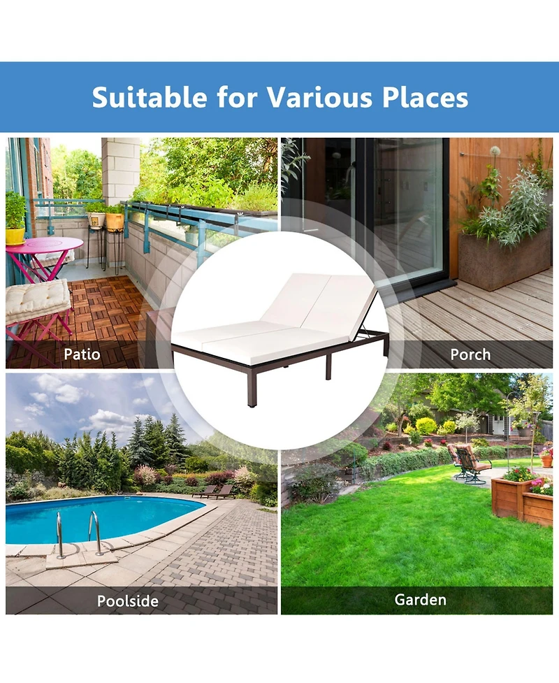 Gymax Adjustable Patio Rattan 2 Person Recliner Lounge Chair w/ Cushion Wheel