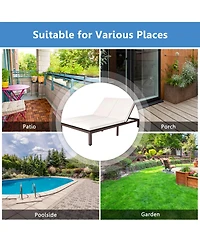 Gymax Adjustable Patio Rattan 2 Person Recliner Lounge Chair w/ Cushion Wheel