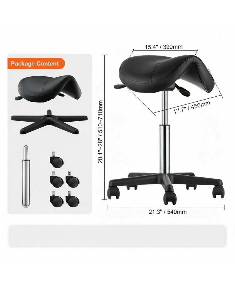 Gouun Adjustable Saddle Stool with Wheels 400 lb Capacity Swivel Pu Leather Salon Chair