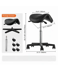 Gouun Adjustable Saddle Stool with Wheels 400 lb Capacity Swivel Pu Leather Salon Chair