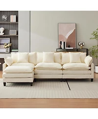 gaomon 112" Oversized L-Shaped Sofa, Modular Chenille Couch with Ottoman, Deep Seat 3-Seater