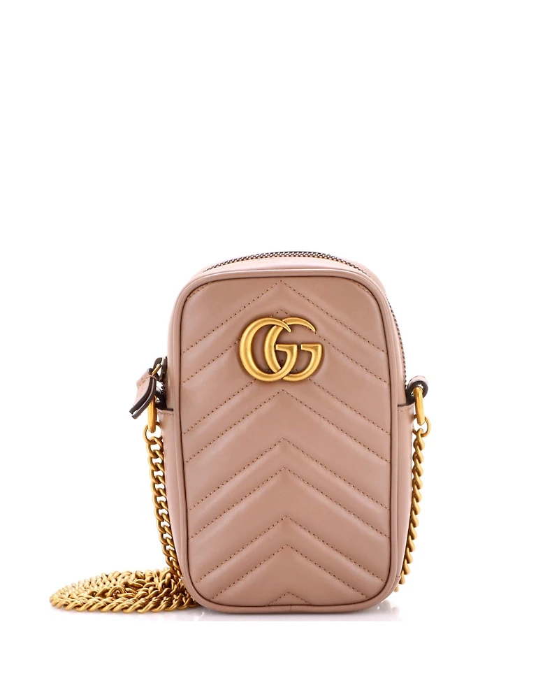 Pre-Owned Gucci Mini Gg Marmont Vertical Phone Crossbody Bag Matelasse Leather