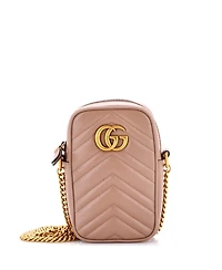 Pre-Owned Gucci Mini Gg Marmont Vertical Phone Crossbody Bag Matelasse Leather