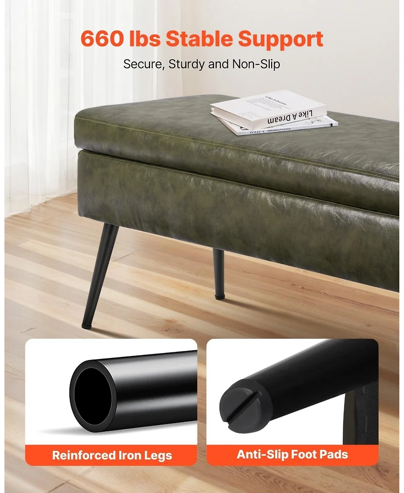 Gouun Pu Leather Storage Ottoman Bench with Soft Close Hinges and Metal Legs
