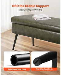 Gouun Pu Leather Storage Ottoman Bench with Soft Close Hinges and Metal Legs