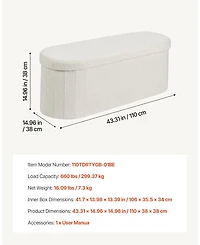 Gouun Oval Teddy Fleece Storage Ottoman Bench with Foldable Hidden Storage