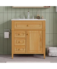 Busdays 30" Bathroom Vanity with Sink, Solid WoodandMDF, Flip-Out Drawer, 2 Soft-Close Drawers, 1 Soft-Close Door, Elegant Handles