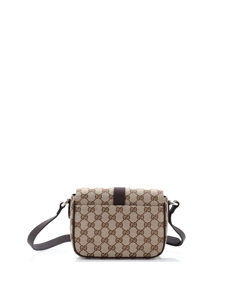 Pre-Owned Gucci Mini Buckle Flap Crossbody Bag Gg Canvas
