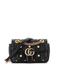 Pre-Owned Gucci Mini Pearly Gg Marmont Flap Bag Embellished Matelasse Leather