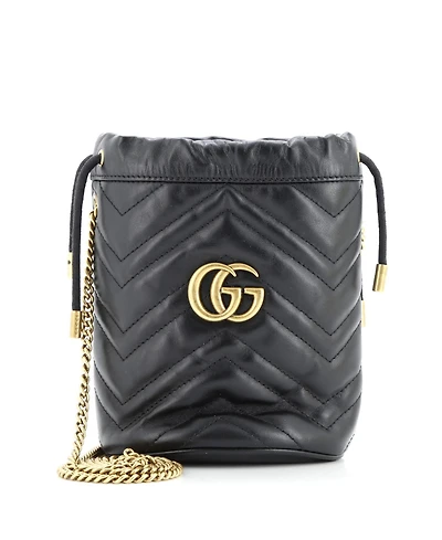 Pre-Owned Gucci Mini Gg Marmont Bucket Bag Matelasse Leather