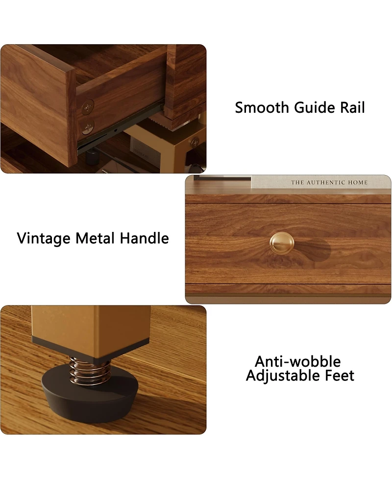 Rainsken Nightstand with Drawer and Open Shelf, Sofa Side Table with Gold Metal Frame, Modern Bedside Table for Bedroom and Living Room