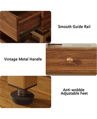 Rainsken Nightstand with Drawer and Open Shelf, Sofa Side Table with Gold Metal Frame, Modern Bedside Table for Bedroom and Living Room