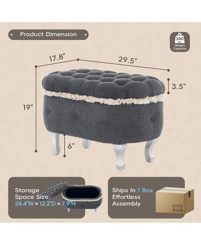 Rainsken Ottoman with Storage Upholstered Foot Stools, Window Bench with Fringe, Bed End Bench for Bedroom